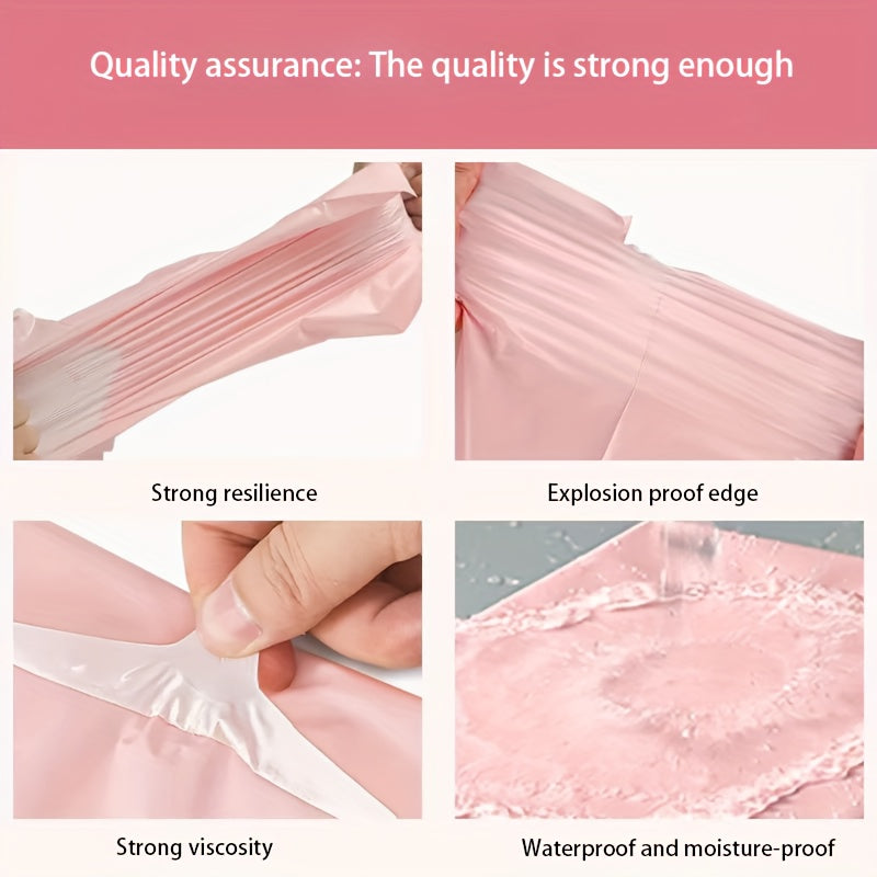 50-Pack Pink Courier Bags, Self-Adhesive Waterproof Mailing Envelopes, Bulk Shipping Bags for Clothes, Books, In-Line Skate Material, Durable Plastic Packaging